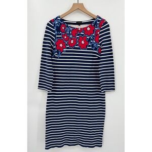 Talbots Dress Womens Large Blue‎ Striped Floral 3/4 Sleeve Sheath Nautical